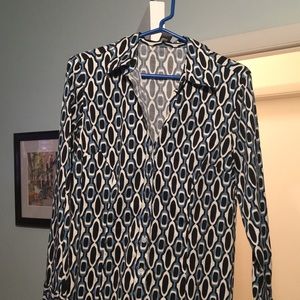 Black blue and white blouse
